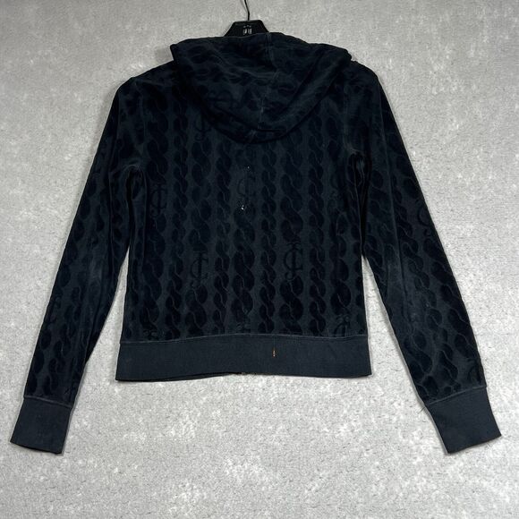 Vintage Juicy Couture Signature Hoodie Womens M Blk Velour Hoodie Track Jacket - Picture 7 of 14